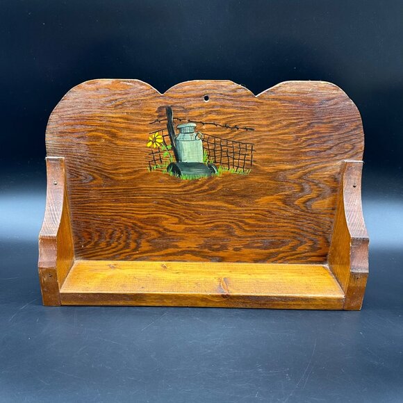 Vintage Wooden Wall Shelf Hanging Hand Painted Farm Daisy Rustic Handmade - Picture 1 of 14